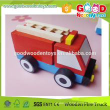 ASTM Certified Good Wooden Toys Mini camion en bois massif pour pompiers